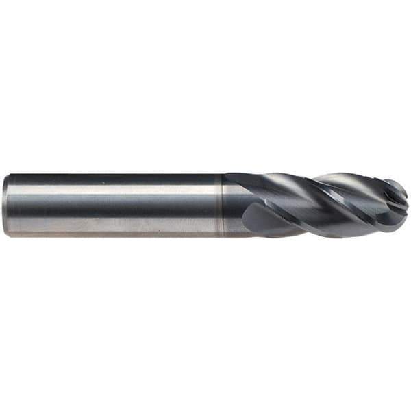 Emuge - 3/8" Diam, 13/16" LOC, 4 Flute Solid Carbide Ball End Mill - CrN Finish, Single End, 2-1/2" OAL, 5/16" Shank Diam, Ball Flute - Eagle Tool & Supply