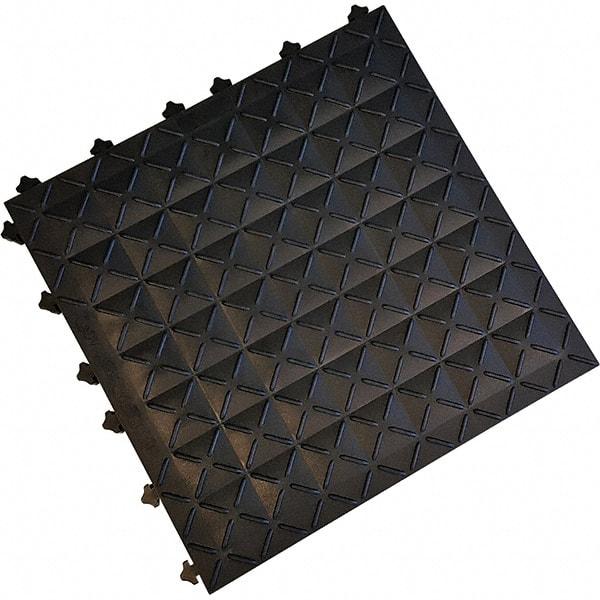 Ergo Advantage - 18" Long x 18" Wide x 1" Thick, Anti-Fatigue Modular Matting Anti-Fatigue Flooring - 2 Interlocking Sides, Black, For Dry Areas - Eagle Tool & Supply