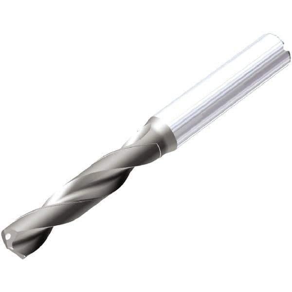 Kennametal - 10.2mm 138° Spiral Flute Solid Carbide Screw Machine Drill Bit - AlTiN Finish, Right Hand Cut, 55mm Flute Length, 102mm OAL, SGL Point, Straight Shank, Through Coolant - Eagle Tool & Supply