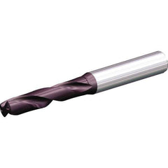 Kennametal - 8.4mm 140° Spiral Flute Solid Carbide Screw Machine Drill Bit - Uncoated, Right Hand Cut, 47mm Flute Length, 89mm OAL, SGL Point, Straight Shank, Through Coolant - Eagle Tool & Supply