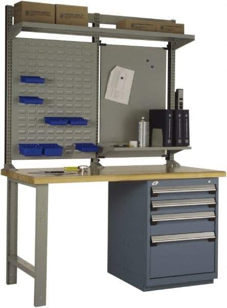 Rousseau Metal - 4 Drawer, 4 Shelf Workstation - 2,750 Lb Capacity, Wood Top, Everest Blue, 60" Wide x 80" High x 30" Long - Eagle Tool & Supply