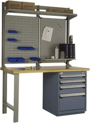 Rousseau Metal - 4 Drawer, 4 Shelf Workstation - 2,750 Lb Capacity, Wood Top, Everest Blue, 60" Wide x 80" High x 30" Long - Eagle Tool & Supply