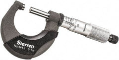Starrett - 0 to 1" Range, 0.0001" Graduation, Mechanical Outside Micrometer - Ratchet Thimble, 3/4" Throat Depth, Accurate to 0.00005" - Eagle Tool & Supply