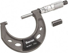 Starrett - 1 to 2" Range, 0.0001" Graduation, Mechanical Outside Micrometer - Ratchet Thimble, 1-1/4" Throat Depth, Accurate to 0.0001" - Eagle Tool & Supply