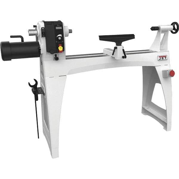 Jet - 18-1/2" Swing, 40" Distance Between Center, Woodworking Lathe - 2MT Headstock, 40 to 3,200 RPM, 4" Quill Travel - Eagle Tool & Supply