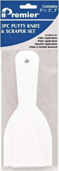Premier Paint Roller - Stiff Plastic Beveled Scraper Set - 1-1/2, 2 & 3" Blade Width x 3-1/2" Blade Length, 3-1/2" Long Straight Plastic Handle - Eagle Tool & Supply
