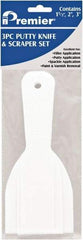 Premier Paint Roller - Stiff Plastic Beveled Scraper Set - 1-1/2, 2 & 3" Blade Width x 3-1/2" Blade Length, 3-1/2" Long Straight Plastic Handle - Eagle Tool & Supply