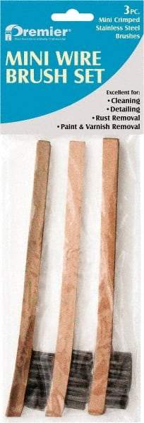 Premier Paint Roller - 3 Piece Stainless Steel Surface Preparation Wire Brush - 1/2" Bristle Length, 1/2" Wide, 8" OAL, Wood Block, Straight Wood Handle - Eagle Tool & Supply