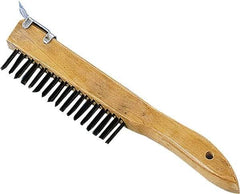 Premier Paint Roller - Steel Surface Preparation Wire Brush - 1" Bristle Length, 1" Wide, 10" OAL, Wood Block, Tapered Wood Handle - Eagle Tool & Supply