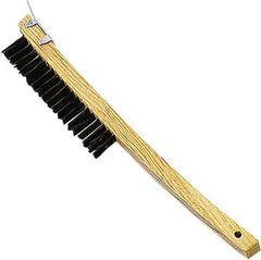 Premier Paint Roller - Steel Surface Preparation Wire Brush - 1" Bristle Length, 1" Wide, 14" OAL, Wood Block, Long Wood Handle - Eagle Tool & Supply