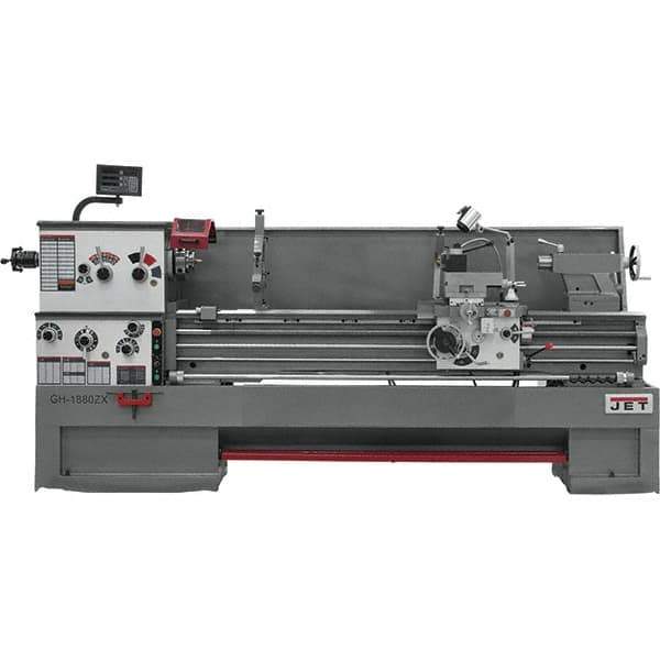 Jet - 18" Swing, 80" Between Centers, 230/460 Volt, Triple Phase Toolroom Lathe - 7MT Taper, 7-1/2 hp, 25 to 1,800 RPM, 3-1/8" Bore Diam, 44" Deep x 66" High x 136" Long - Eagle Tool & Supply