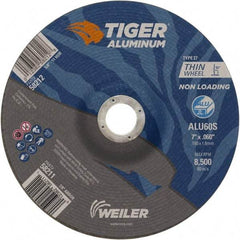 Weiler - 7" 60 Grit Aluminum Oxide/Silicon Carbide Blend Cutoff Wheel - 0.06" Thick, 7/8" Arbor, 8,500 Max RPM, Use with Angle Grinders - Eagle Tool & Supply