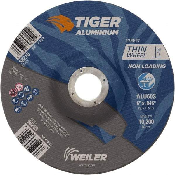 Weiler - 6" 60 Grit Aluminum Oxide/Silicon Carbide Blend Cutoff Wheel - 0.045" Thick, 7/8" Arbor, 10,200 Max RPM, Use with Angle Grinders - Eagle Tool & Supply