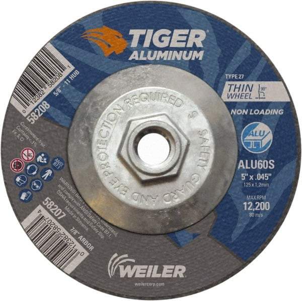 Weiler - 5" 60 Grit Aluminum Oxide/Silicon Carbide Blend Cutoff Wheel - 0.045" Thick, 5/8-11 Arbor, 12,200 Max RPM, Use with Angle Grinders - Eagle Tool & Supply