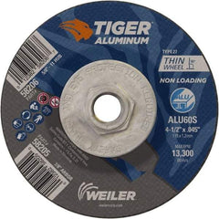 Weiler - 4-1/2" 60 Grit Aluminum Oxide/Silicon Carbide Blend Cutoff Wheel - 0.045" Thick, 5/8-11 Arbor, 13,300 Max RPM, Use with Angle Grinders - Eagle Tool & Supply