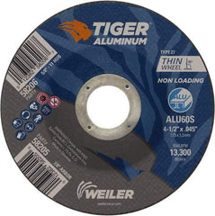 Weiler - 4-1/2" 60 Grit Aluminum Oxide/Silicon Carbide Blend Cutoff Wheel - 0.045" Thick, 7/8" Arbor, 13,300 Max RPM, Use with Angle Grinders - Eagle Tool & Supply