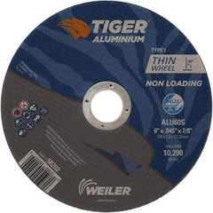 Weiler - 6" 60 Grit Aluminum Oxide/Silicon Carbide Blend Cutoff Wheel - 0.045" Thick, 7/8" Arbor, 10,200 Max RPM, Use with Angle Grinders - Eagle Tool & Supply