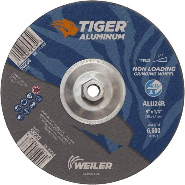 Weiler - 9" 24 Grit Aluminum Oxide/Silicon Carbide Blend Cutoff Wheel - 1/4" Thick, 5/8-11 Arbor, 6,600 Max RPM, Use with Angle Grinders - Eagle Tool & Supply