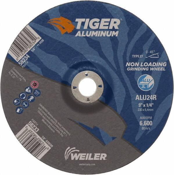 Weiler - 9" 24 Grit Aluminum Oxide/Silicon Carbide Blend Cutoff Wheel - 1/4" Thick, 7/8" Arbor, 6,600 Max RPM, Use with Angle Grinders - Eagle Tool & Supply