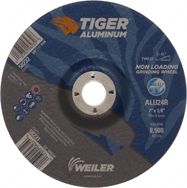 Weiler - 7" 24 Grit Aluminum Oxide/Silicon Carbide Blend Cutoff Wheel - 1/4" Thick, 7/8" Arbor, 8,500 Max RPM, Use with Angle Grinders - Eagle Tool & Supply