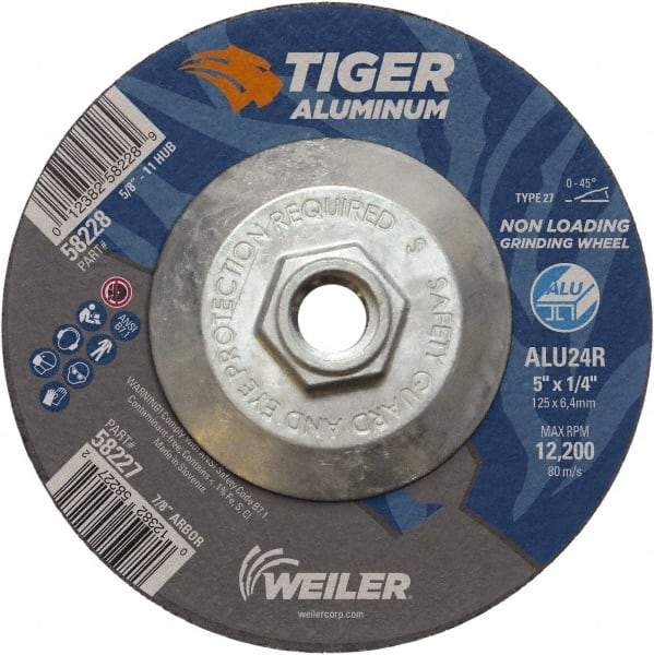 Weiler - 5" 24 Grit Aluminum Oxide/Silicon Carbide Blend Cutoff Wheel - 1/4" Thick, 5/8-11 Arbor, 12,200 Max RPM, Use with Angle Grinders - Eagle Tool & Supply