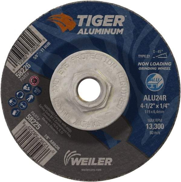 Weiler - 4-1/2" 24 Grit Aluminum Oxide/Silicon Carbide Blend Cutoff Wheel - 1/4" Thick, 5/8-11 Arbor, 13,300 Max RPM, Use with Angle Grinders - Eagle Tool & Supply