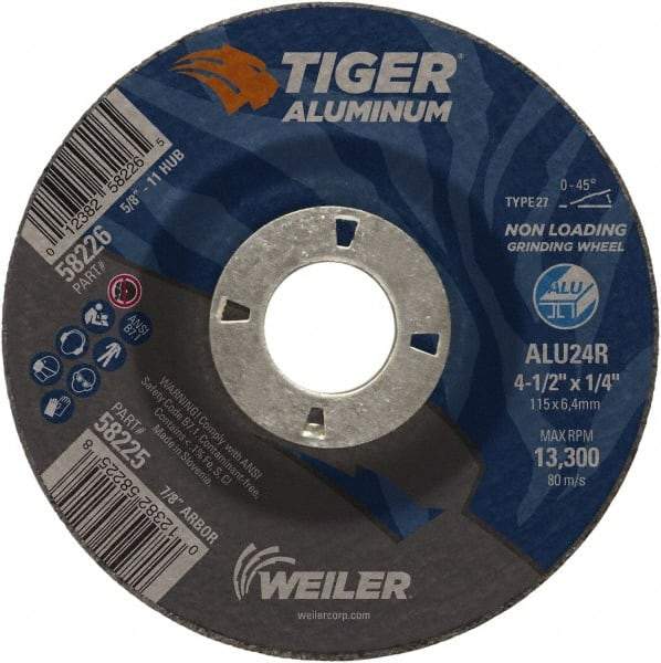 Weiler - 4-1/2" 24 Grit Aluminum Oxide/Silicon Carbide Blend Cutoff Wheel - 1/4" Thick, 7/8" Arbor, 13,300 Max RPM, Use with Angle Grinders - Eagle Tool & Supply