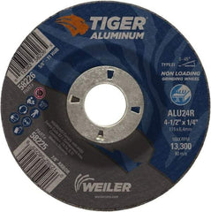 Weiler - 4-1/2" 24 Grit Aluminum Oxide/Silicon Carbide Blend Cutoff Wheel - 1/4" Thick, 7/8" Arbor, 13,300 Max RPM, Use with Angle Grinders - Eagle Tool & Supply