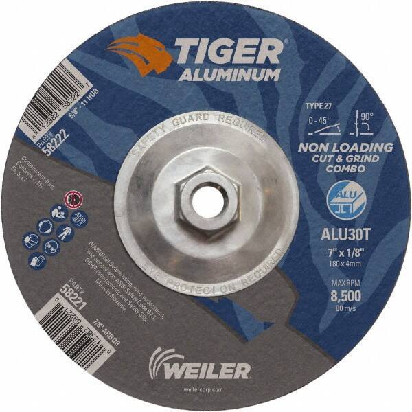 Weiler - 7" 30 Grit Aluminum Oxide/Silicon Carbide Blend Cutoff Wheel - 1/8" Thick, 5/8-11 Arbor, 8,500 Max RPM, Use with Angle Grinders - Eagle Tool & Supply