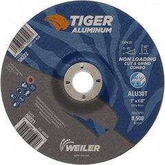 Weiler - 7" 30 Grit Aluminum Oxide/Silicon Carbide Blend Cutoff Wheel - 1/8" Thick, 7/8" Arbor, 8,500 Max RPM, Use with Angle Grinders - Eagle Tool & Supply