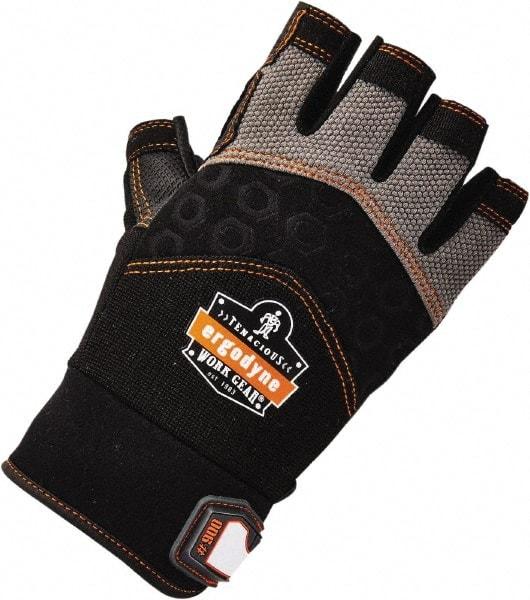 Ergodyne - Size L (9) Polyester Blend Work Gloves - Palm Coated, Hook & Loop Cuff, Half Fingered, Black, Paired - Eagle Tool & Supply