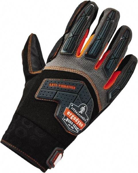 Ergodyne - Size M (8) Polyester Blend Work Gloves - Palm & Fingers Coated, Hook & Loop Cuff, Full Fingered, Black, Paired - Eagle Tool & Supply
