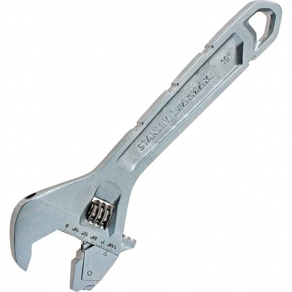 Stanley - 1-1/4" Jaw Capacity, 10" Ratcheting Adjustable Wrench - Steel, Chrome Finish, 10" OAL - Eagle Tool & Supply