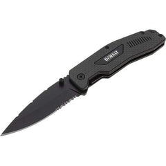 Stanley - 3-1/2" Blade, 8" OAL, Serrated & Straight Pocket Knife - 4-3/4" Closed Length, Carbon Fiber, 1 Blade, 1 Edge - Eagle Tool & Supply