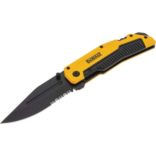 Stanley - 3-1/4" Blade, 8" OAL, Serrated & Straight Pocket Knife - 4-3/4" Closed Length, Aluminum, 1 Blade, 1 Edge - Eagle Tool & Supply