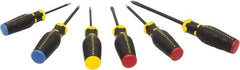 Stanley - 6 Piece Slotted, Phillips, Square & Torx Screwdriver Set - Quad-Lobular Four-Sided Handle, Blade Sizes: Length 6, Width 1/4 & 5/16, Bit Sizes: Philips #2, Torx T25, Tip Thickness: 1/4 & 5/16 - Eagle Tool & Supply