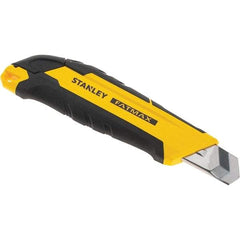 Stanley - Snap Utility Knife - 4.35" Carbon Steel Blade, Yellow & Black Bi-Material -ABS/TPR Handle, 1 Blade Included - Eagle Tool & Supply