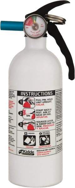 Kidde - 2 Lb, 5-B:C Rated, Dry Chemical Fire Extinguisher - 3-1/4" Diam x 10.95" High, 100 psi, 8' Discharge in 12 sec, Seamless Aluminum Cylinder - Eagle Tool & Supply