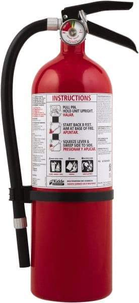 Kidde - 5 Lb, 3-A:40-B:C Rated, Dry Chemical Fire Extinguisher - 4-1/2" Diam x 16.07" High, 195 psi, 18' Discharge in 15 sec, Seamless Aluminum Cylinder - Eagle Tool & Supply