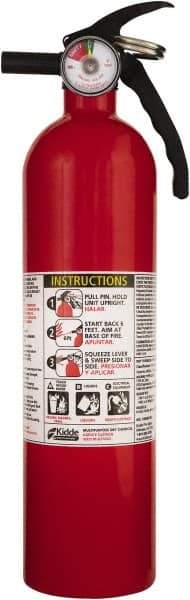 Kidde - 2.5 Lb, 1A:10-B:C Rated, Dry Chemical Fire Extinguisher - 3-1/4" Diam x 13-3/4" High, 100 psi, 12' Discharge in 12 sec, Seamless Aluminum Cylinder - Eagle Tool & Supply