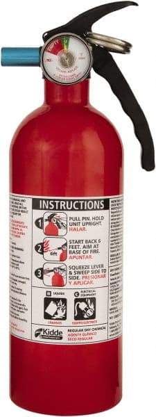 Kidde - 1.5 Lb, 5-B:C Rated, Dry Chemical Fire Extinguisher - 3-1/4" Diam x 11.65" High, 100 psi, 8' Discharge in 12 sec, Seamless Aluminum Cylinder - Eagle Tool & Supply