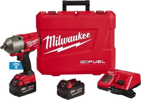 Milwaukee Tool - 1/2" Drive 18 Volt Pistol Grip Cordless Impact Wrench & Ratchet - 1,800 RPM, 0 to 2,400 BPM, 1,100 Ft/Lb Torque, 2 Lithium-Ion Batteries Included - Eagle Tool & Supply