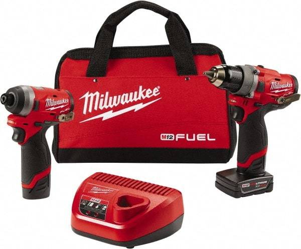 Milwaukee Tool - 12 Volt Cordless Tool Combination Kit - Includes 1/2" Compact Drill/Driver & 1/4" Hex Impact Driver, Lithium-Ion Battery Included - Eagle Tool & Supply