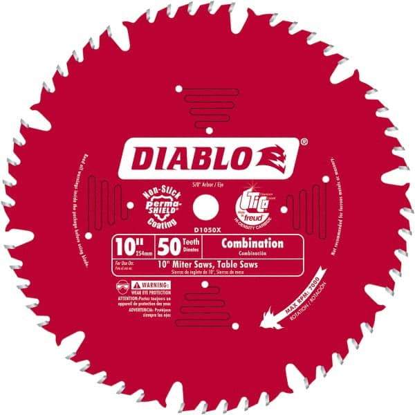 Freud - 10" Blade Diam, 50 Teeth, Carbide-Tipped Cold Saw Blade - 1" Arbor Hole Diam, 0.071" Blade Thickness - Eagle Tool & Supply