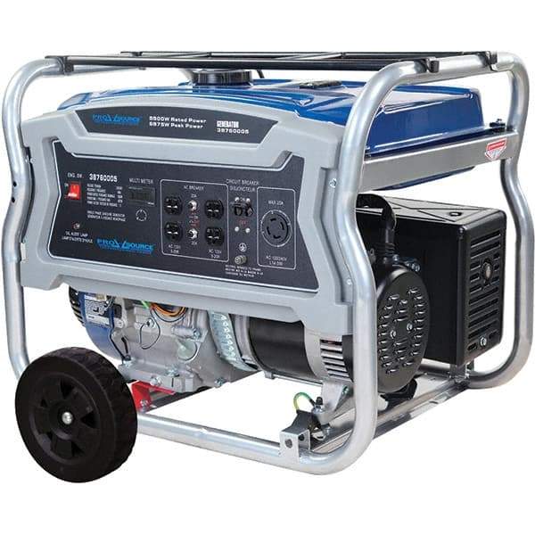 PRO-SOURCE - 6 hr Full Load Time, 5.5 kW, Pull Start, Gasoline Portable Power Generator - 6.6 Gal Tank, 31-1/2" Long x 21.9" Wide x 23.2" Deep, 420 cc Engine - Eagle Tool & Supply