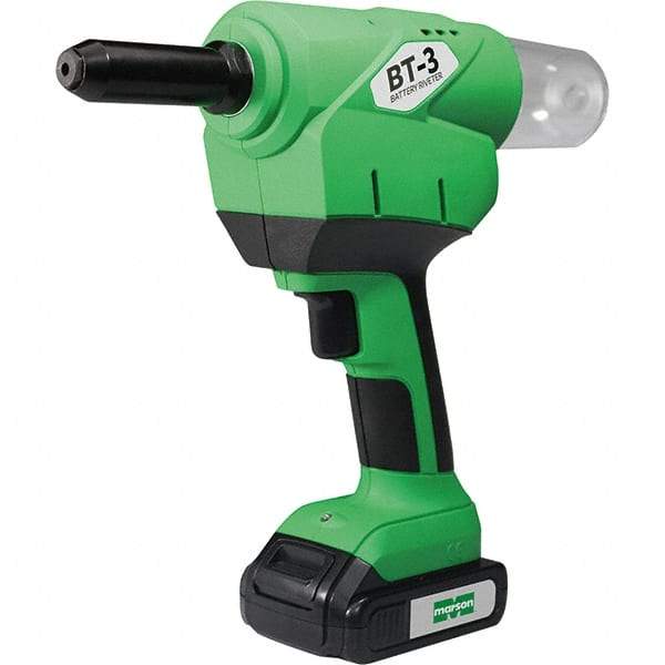 Marson - 3/16 to 1/4" Closed End Rivet Capacity , 4,600 Lb Pull Force Cordless Electric Riveter - 1.18" Stroke Length, 20 VDC, Mandrel Collection, Battery Included - Eagle Tool & Supply