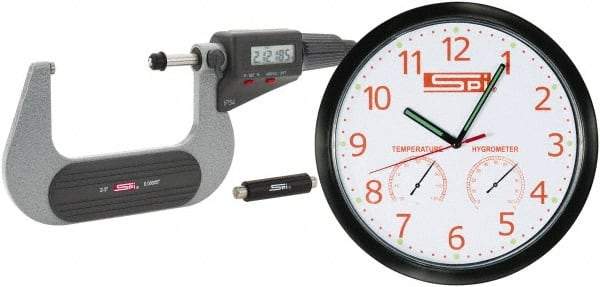 SPI - 2 to 3" Range, 0.00005" Resolution, Standard Throat IP54 Electronic Outside Micrometer - 0.0002" Accuracy, Friction Thimble, Carbide-Tipped Face, LR44 Battery, Includes NIST Traceable Certification of Inspection - Eagle Tool & Supply
