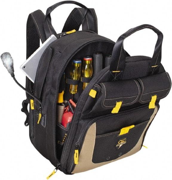 CLC - 36 Pocket Black & Khaki Polyester Backpack Tool Bag - 13" Wide x 10-1/4" Deep x 17" High - Eagle Tool & Supply