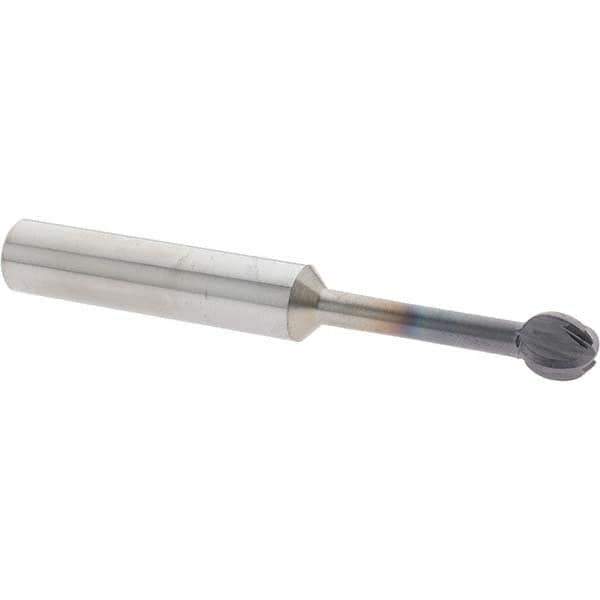 Accupro - 3/8" Diam, 0.349" LOC, 4 Flute Solid Carbide Ball End Mill - nACo Finish, Single End, 3" OAL, 3/8" Shank Diam, Undercutting - Eagle Tool & Supply