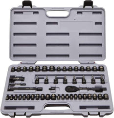 Stanley - 50 Piece 1/4 & 3/8" Drive Standard Socket Set - 5/32 to 9/16", 4 to 18mm, Inch/Metric Measurement Standard - Eagle Tool & Supply